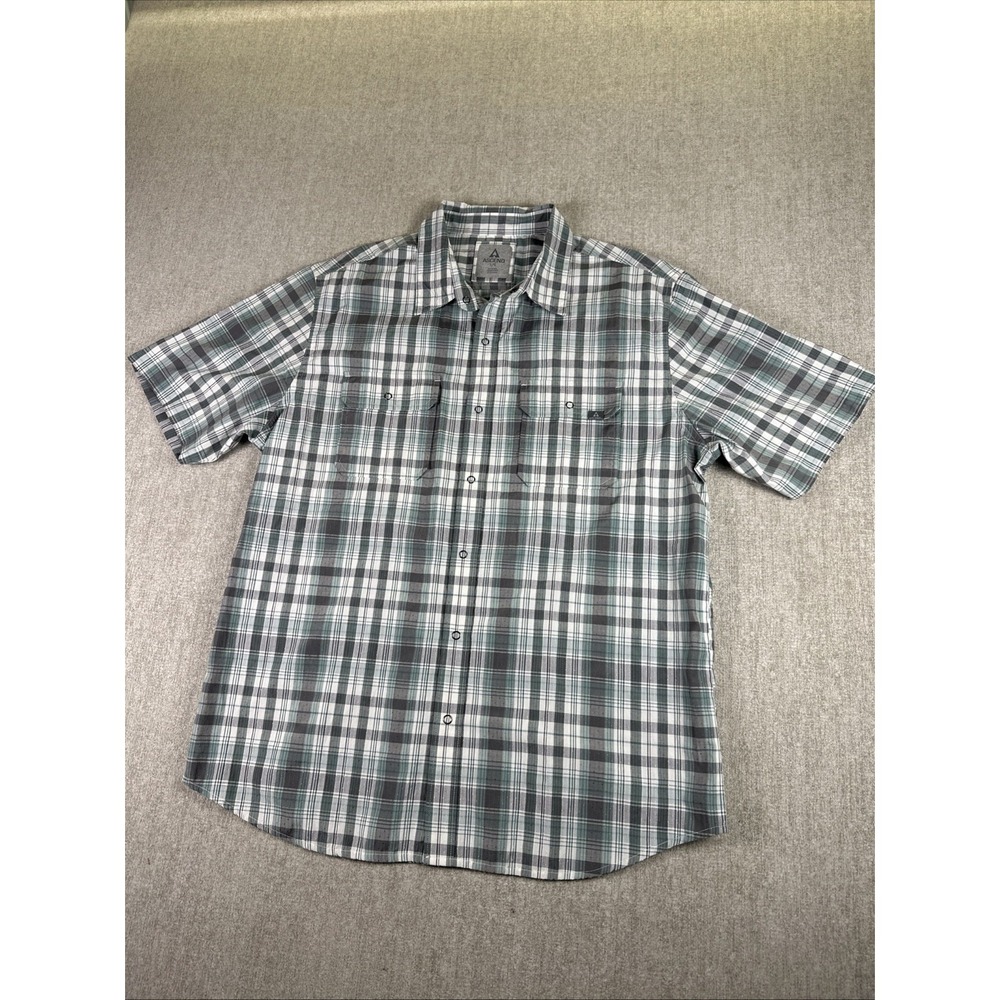 Ascend shirt Men Size Large Short Sleeve Button Up Shirt Green Plaid Hiking